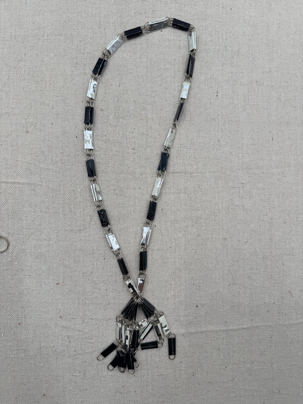 Black and Silver Rectangular Bead Tassel Necklace - Women Jewelry